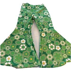 SHEIN Curve 1XL Green Hippie pants, Wide Flared Leg bell bottoms,  flower power